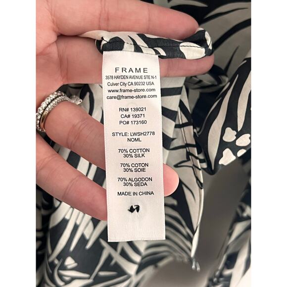 Frame The Oversized Silk-Blend Palm Button Shirt Noir Multi Women's Size Medium - Picture 7 of 10